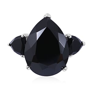 Thai Black Spinel Trilogy Ring in Platinum Over Sterling Silver (Size 7.0) 22.60 ctw