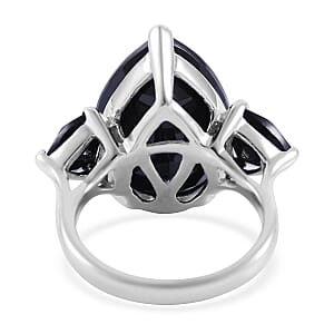 Thai Black Spinel Trilogy Ring in Platinum Over Sterling Silver (Size 7.0) 22.60 ctw