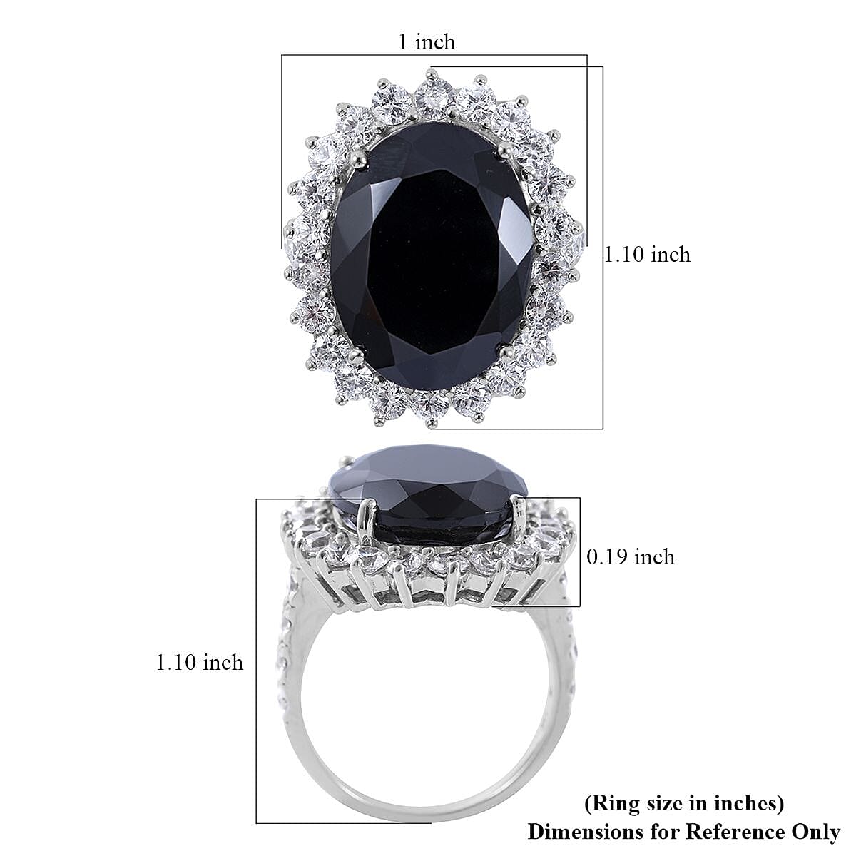 Thai Black Spinel and White Zircon Sunburst Ring in Platinum Over Sterling Silver (Size 10.0) 26.40 ctw