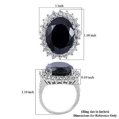 Thai Black Spinel and White Zircon Sunburst Ring in Platinum Over Sterling Silver (Size 10.0) 26.40 ctw