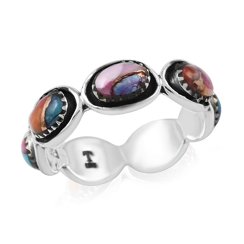 Santa Fe Style Rainbow Multi Turquoise Eternity Ring in Sterling Silver (Size 10.0) 1.50 ctw