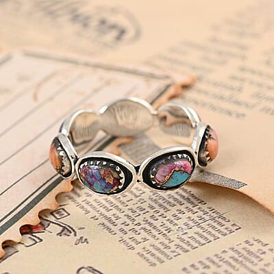 Santa Fe Style Rainbow Multi Turquoise Eternity Ring in Sterling Silver (Size 10.0) 1.50 ctw