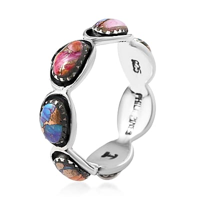 Santa Fe Style Rainbow Multi Turquoise Eternity Ring in Sterling Silver (Size 10.0) 1.50 ctw