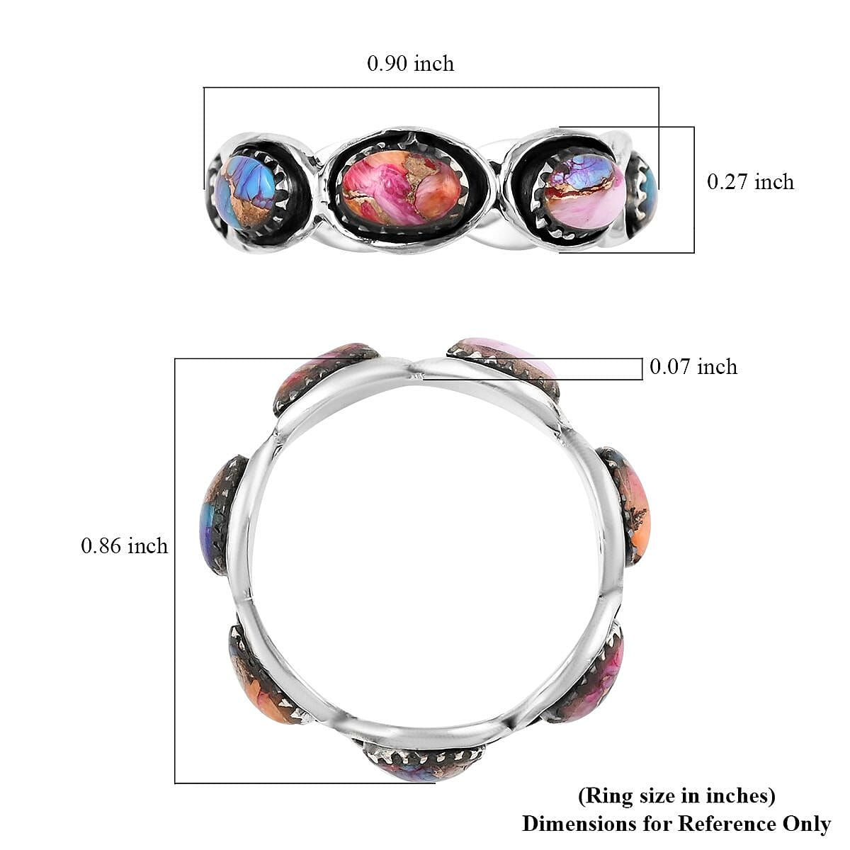 Santa Fe Style Rainbow Multi Turquoise Eternity Ring in Sterling Silver (Size 10.0) 1.50 ctw