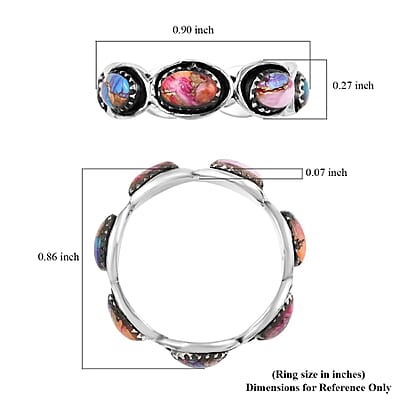 Santa Fe Style Rainbow Multi Turquoise Eternity Ring in Sterling Silver (Size 10.0) 1.50 ctw