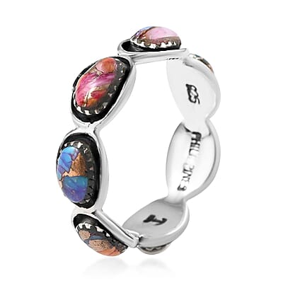 Santa Fe Style Rainbow Multi Turquoise Eternity Ring in Sterling Silver (Size 11.0) 1.50 ctw