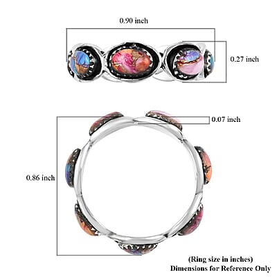 Santa Fe Style Rainbow Multi Turquoise Eternity Ring in Sterling Silver (Size 11.0) 1.50 ctw