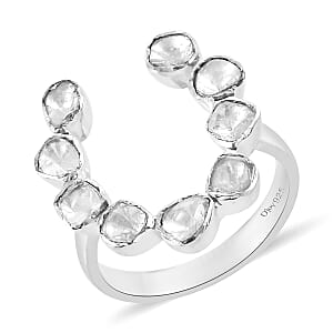 Polki Diamond Horseshoe Ring in Platinum Over Sterling Silver (Size 8.0) 0.50 ctw