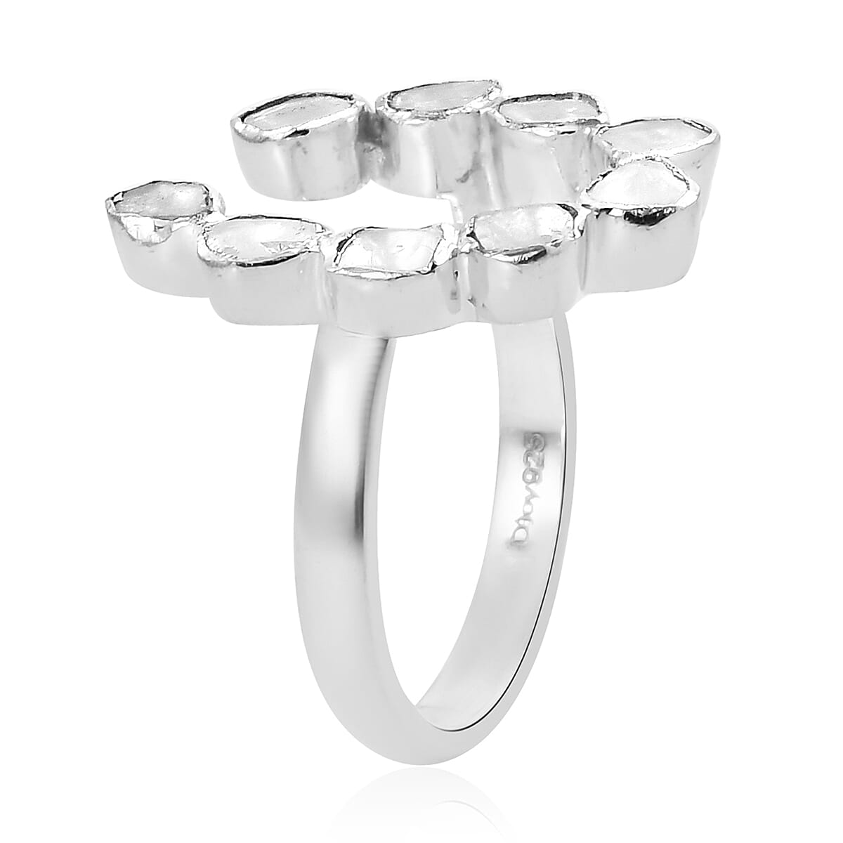 Polki Diamond Horseshoe Ring in Platinum Over Sterling Silver (Size 8.0) 0.50 ctw image number 3