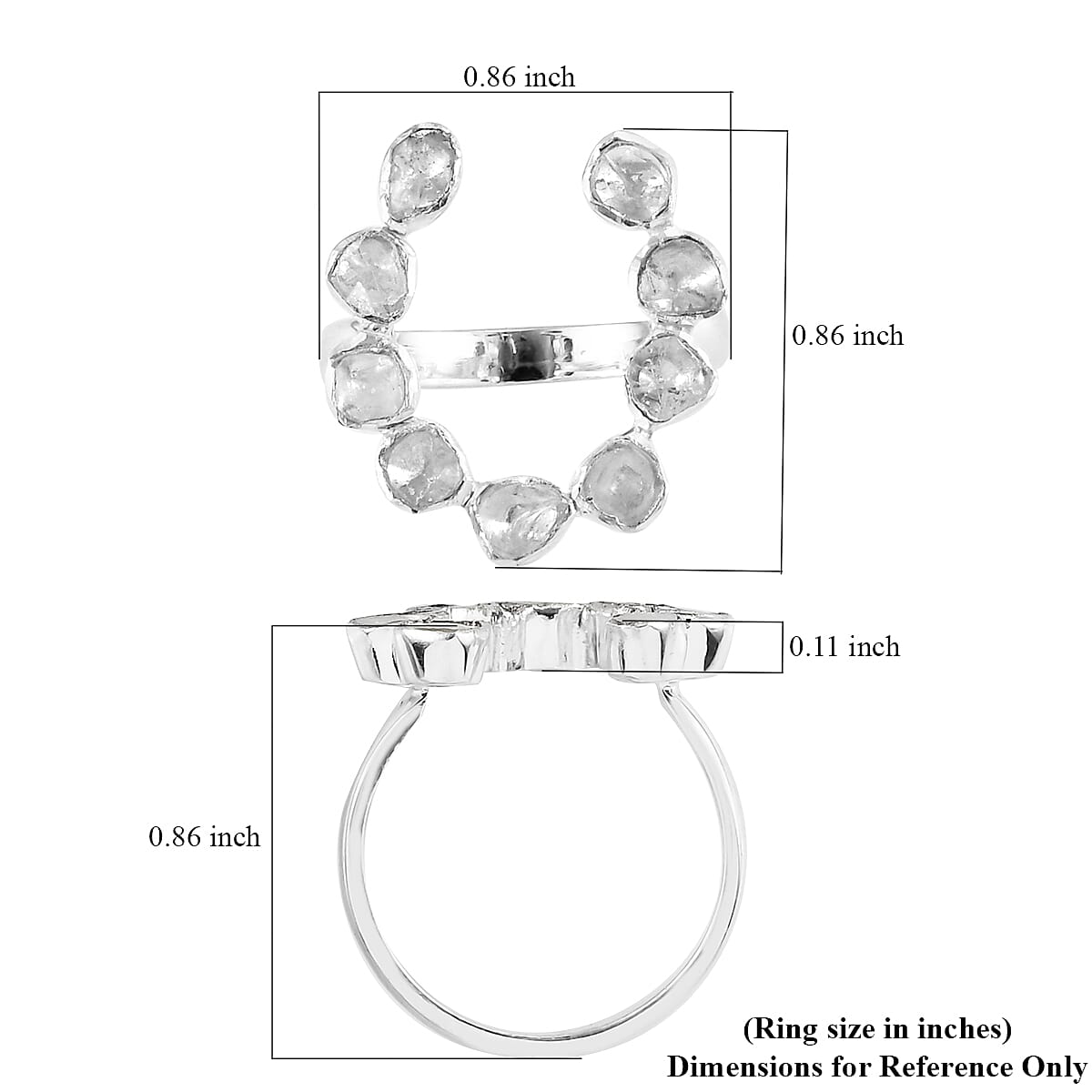 Polki Diamond Horseshoe Ring in Platinum Over Sterling Silver (Size 8.0) 0.50 ctw image number 5