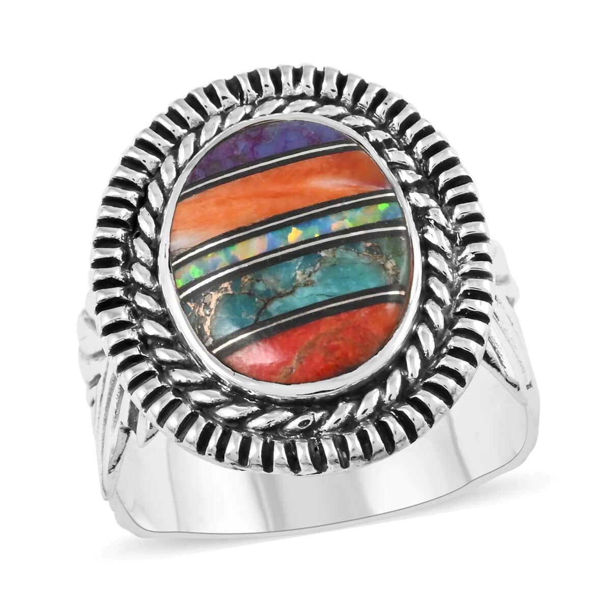 SANTA FE Style Multi Gemstone Ring in Sterling Silver 3.75 ctw image number 0