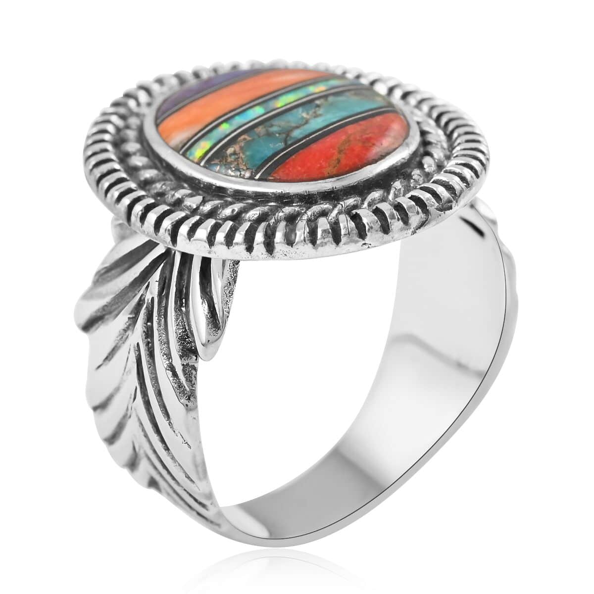SANTA FE Style Multi Gemstone Ring in Sterling Silver 3.75 ctw image number 3