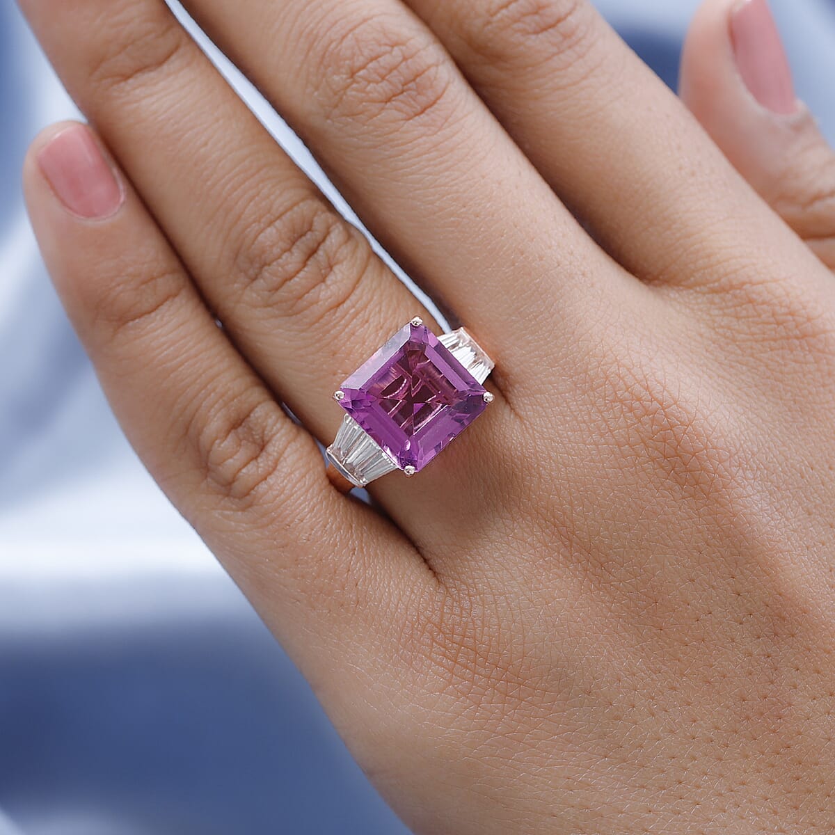 Asscher Cut African Lilac Quartz (Triplet) and White Zircon Ring in Vermeil Rose Gold Over Sterling Silver (Size 10.0) 9.85 ctw image number 2