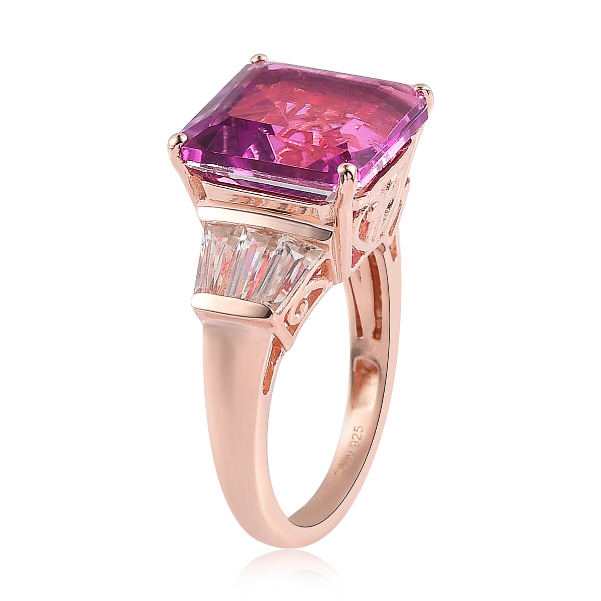 Asscher Cut African Lilac Quartz (Triplet) and White Zircon Ring in Vermeil Rose Gold Over Sterling Silver (Size 10.0) 9.85 ctw image number 3
