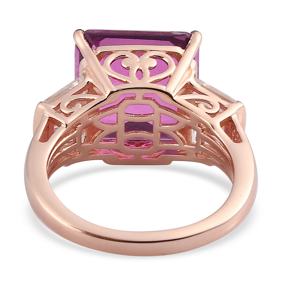 Asscher Cut African Lilac Quartz (Triplet) and White Zircon Ring in Vermeil Rose Gold Over Sterling Silver (Size 10.0) 9.85 ctw image number 4