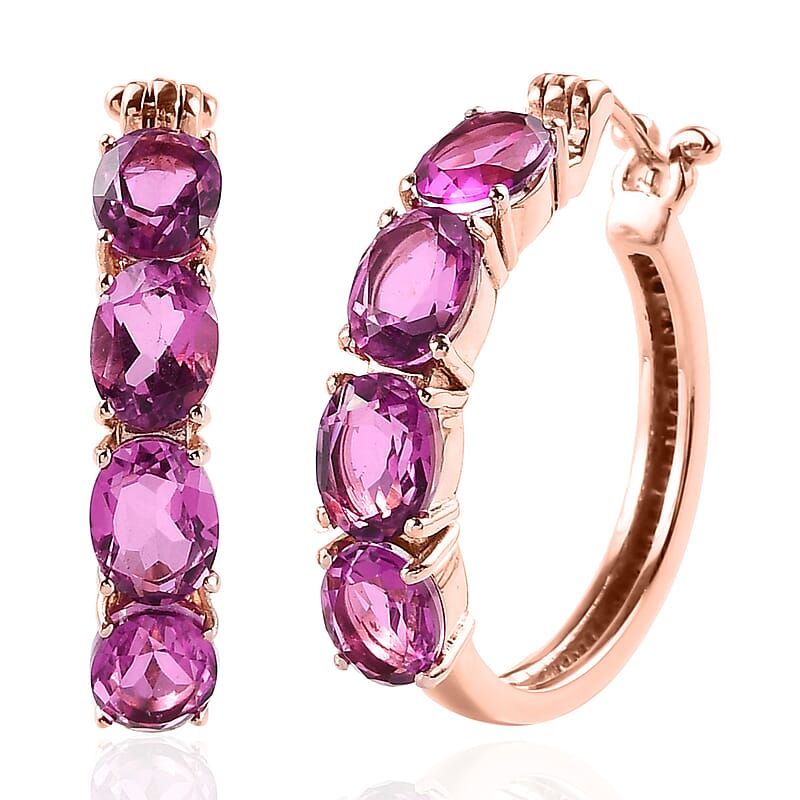 African Lilac Quartz Hoop Earrings in ION Plated RG Stainless Steel 11.00 ctw , Tarnish-Free, Waterproof, Sweat Proof Jewelry