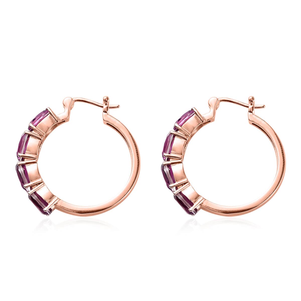 African Lilac Quartz Hoop Earrings in ION Plated RG Stainless Steel 11.00 ctw , Tarnish-Free, Waterproof, Sweat Proof Jewelry image number 3