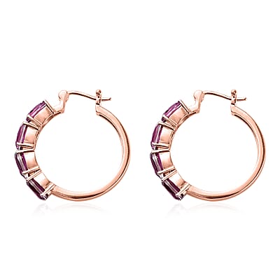 African Lilac Quartz Hoop Earrings in ION Plated RG Stainless Steel 11.00 ctw , Tarnish-Free, Waterproof, Sweat Proof Jewelry