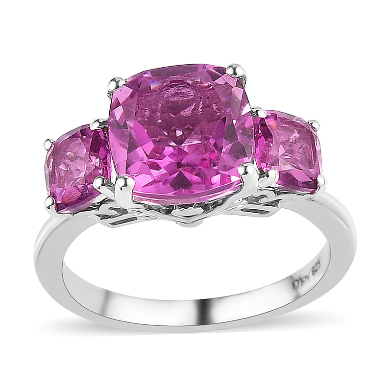 African Lilac Quartz (Triplet) 3 Stone Ring in Platinum Over Sterling Silver (Size 10.0) 4.25 ctw