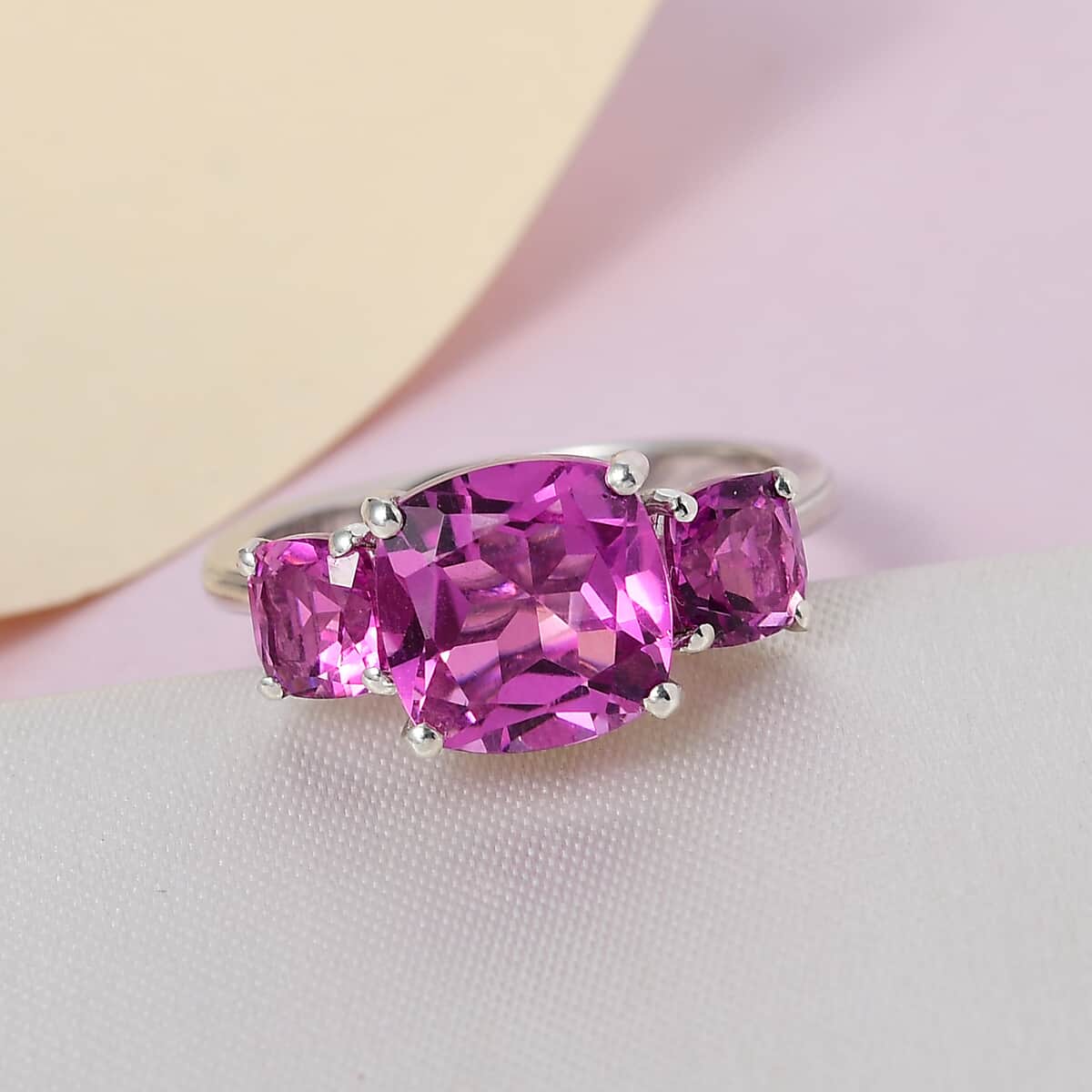 African Lilac Quartz (Triplet) 3 Stone Ring in Platinum Over Sterling Silver 4.25 ctw image number 1