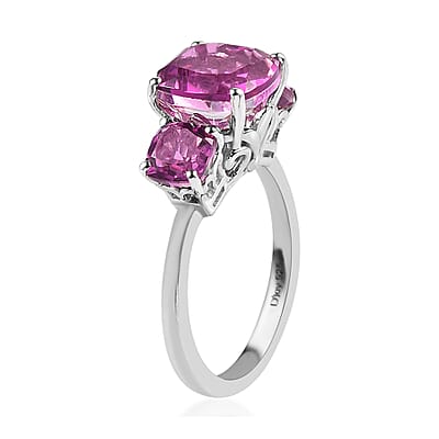 African Lilac Quartz (Triplet) 3 Stone Ring in Platinum Over Sterling Silver (Size 10.0) 4.25 ctw