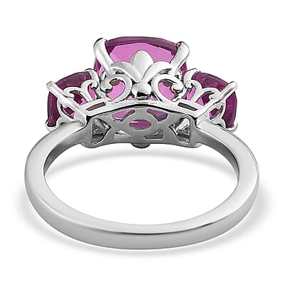 African Lilac Quartz (Triplet) 3 Stone Ring in Platinum Over Sterling Silver (Size 10.0) 4.25 ctw