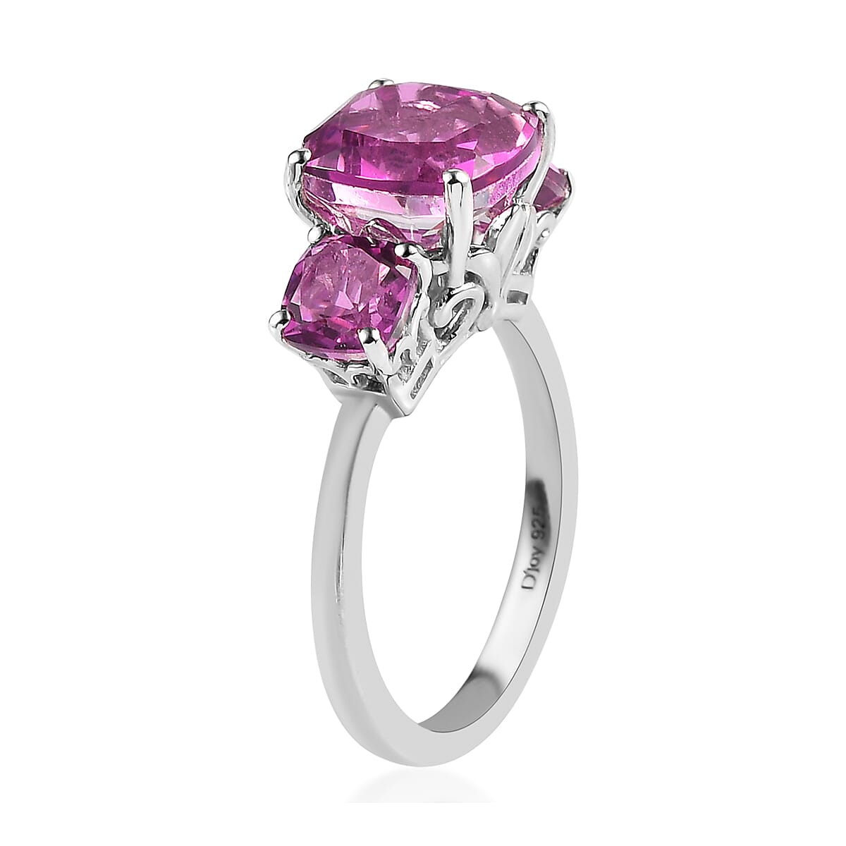 African Lilac Quartz (Triplet) 3 Stone Ring in Platinum Over Sterling Silver (Size 5.0) 4.25 ctw image number 3