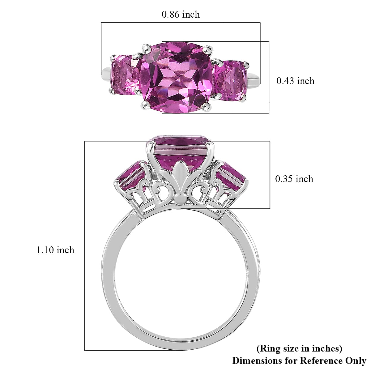 African Lilac Quartz (Triplet) 3 Stone Ring in Platinum Over Sterling Silver (Size 5.0) 4.25 ctw image number 5