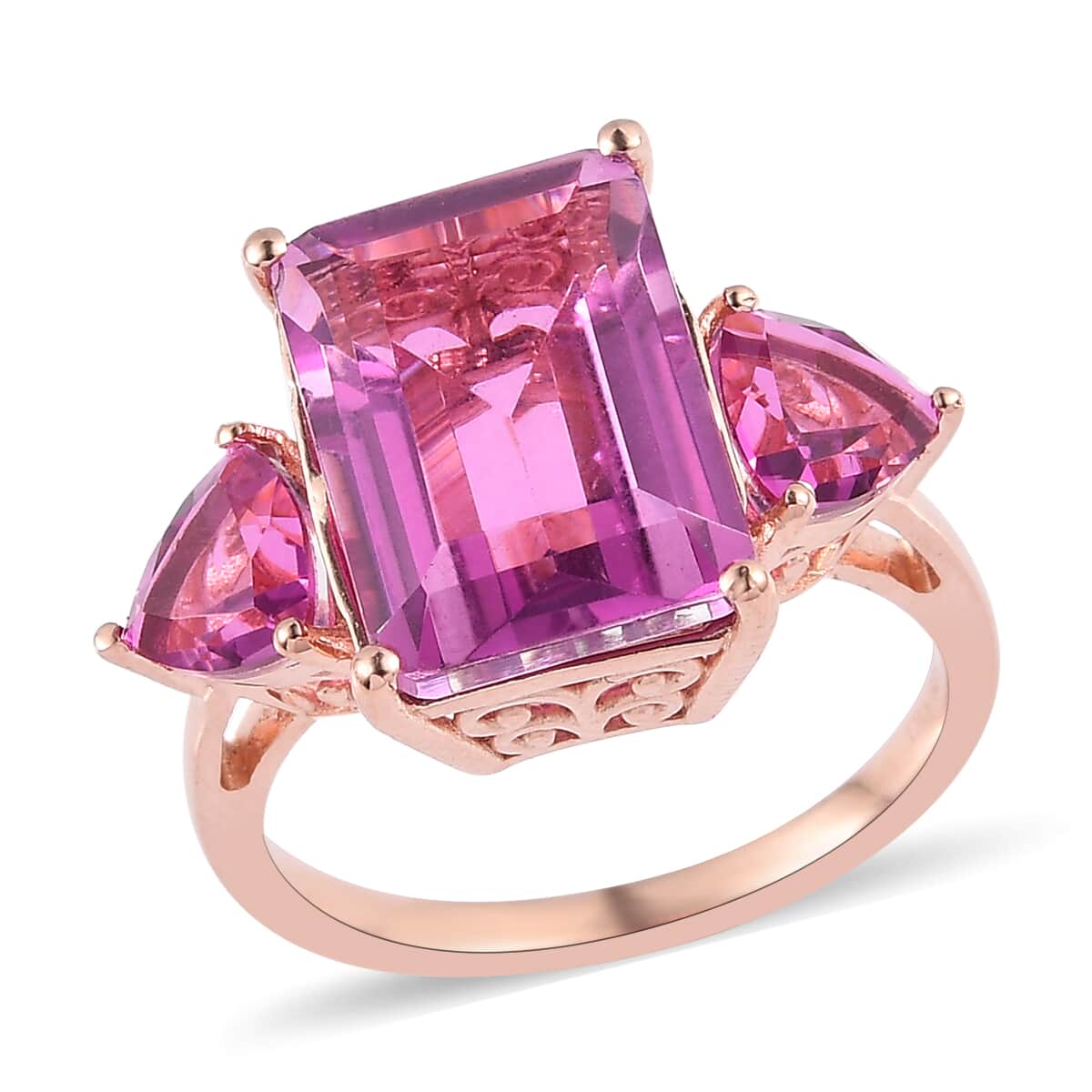 African Lilac Quartz (Triplet) 3 Stone Ring in Vermeil Rose Gold Over Sterling Silver 9.00 ctw image number 0