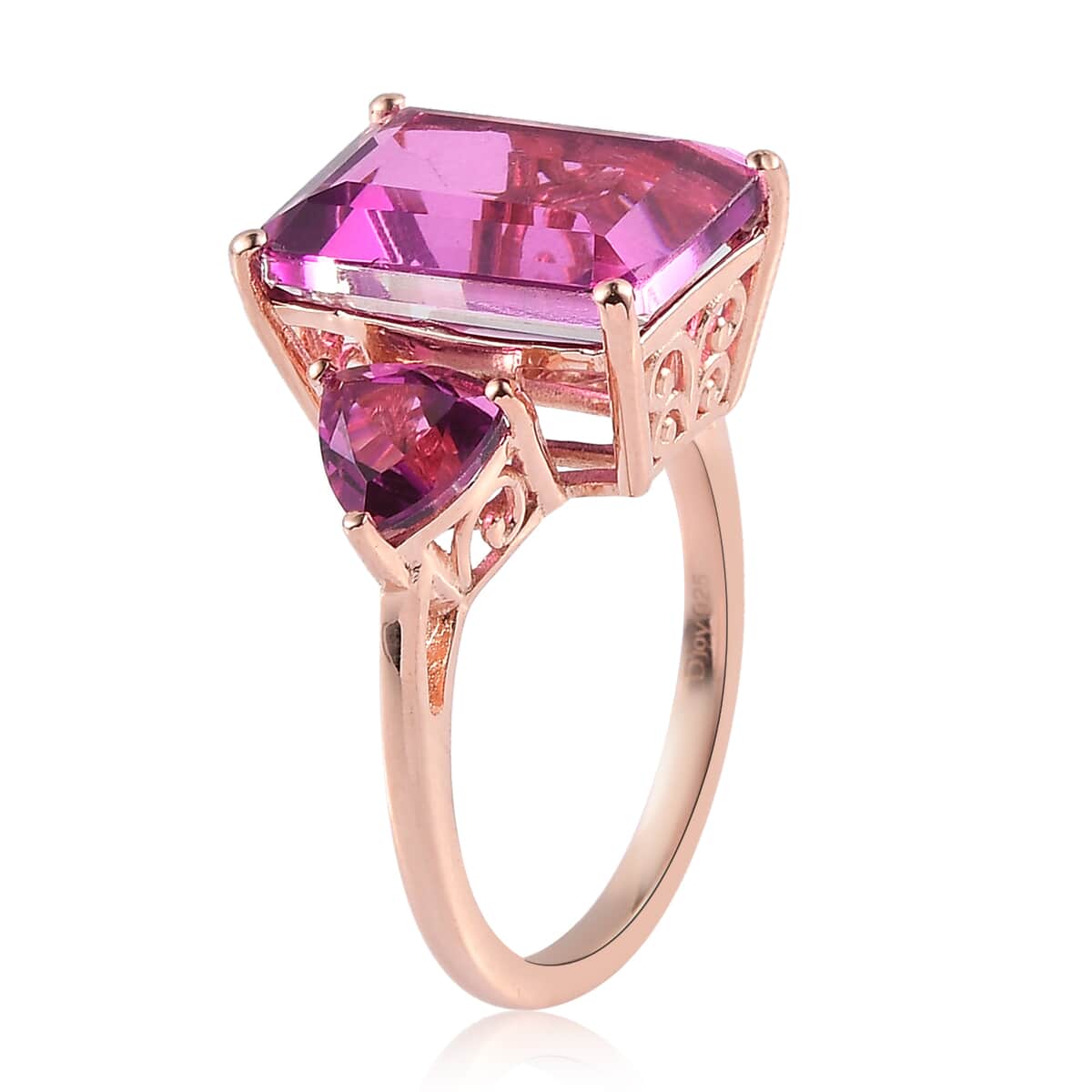 African Lilac Quartz (Triplet) 3 Stone Ring in Vermeil Rose Gold Over Sterling Silver 9.00 ctw image number 3