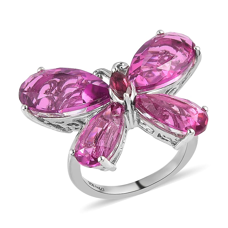 African Lilac Quartz (Triplet) and Orissa Rhodolite Garnet Butterfly Ring in Platinum Over Sterling Silver (Size 10.0) 14.15 ctw
