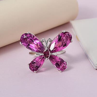 African Lilac Quartz (Triplet) and Orissa Rhodolite Garnet Butterfly Ring in Platinum Over Sterling Silver (Size 10.0) 14.15 ctw
