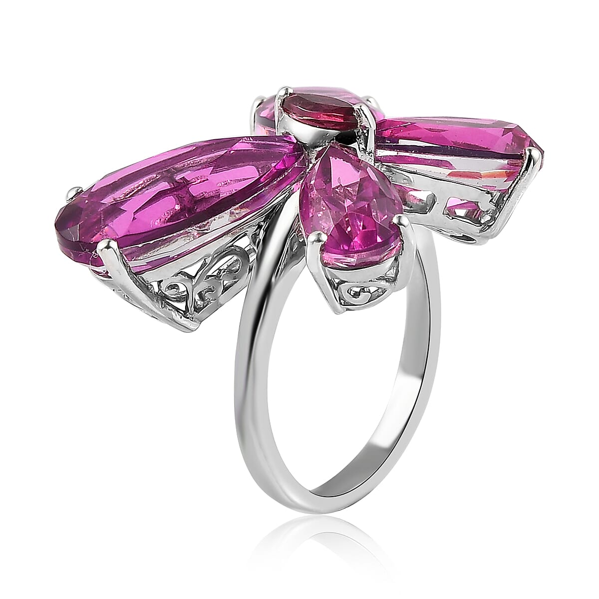 African Lilac Quartz (Triplet) and Orissa Rhodolite Garnet Butterfly Ring in Platinum Over Sterling Silver (Size 10.0) 14.15 ctw