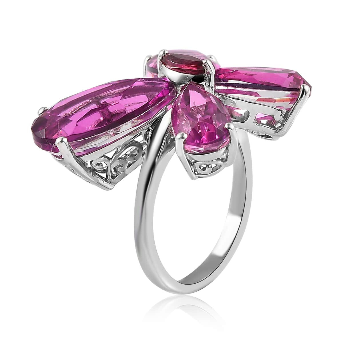 African Lilac Quartz (Triplet) and Orissa Rhodolite Garnet Butterfly Ring in Platinum Over Sterling Silver 14.15 ctw image number 3