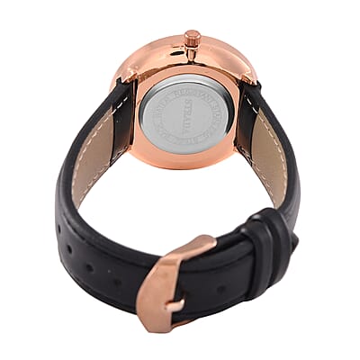 Strada Japanese Movement Black Stardust Dial Watch with Black Faux Leather Strap