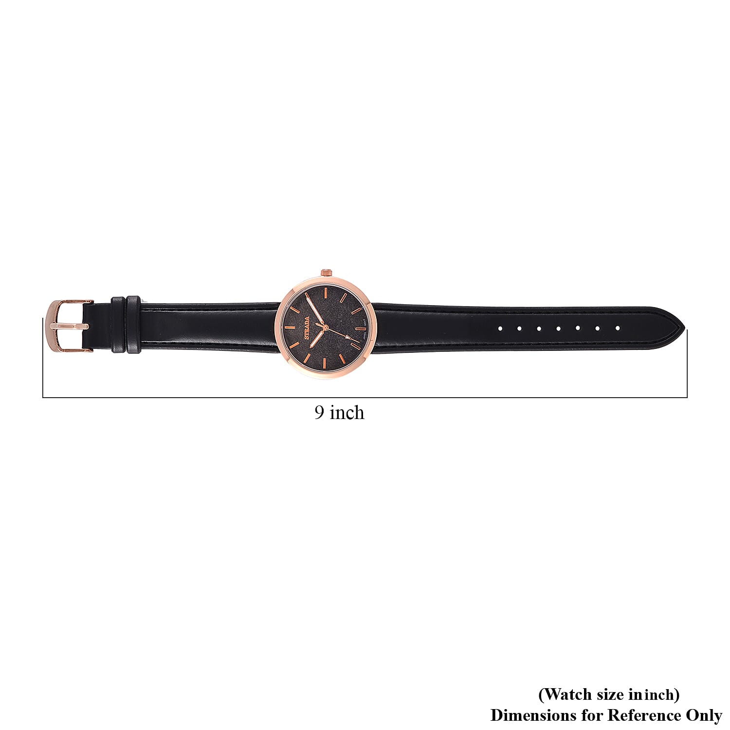 Strada Japanese Movement Black Stardust Dial Watch with Black Faux Leather Strap