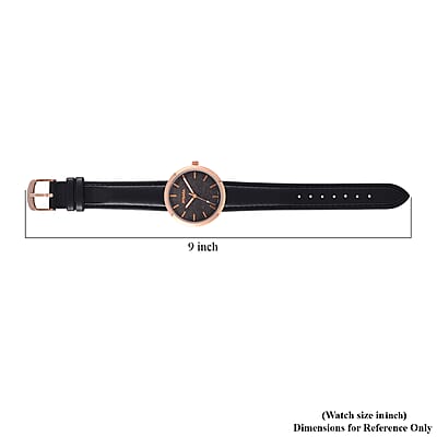 Strada Japanese Movement Black Stardust Dial Watch with Black Faux Leather Strap