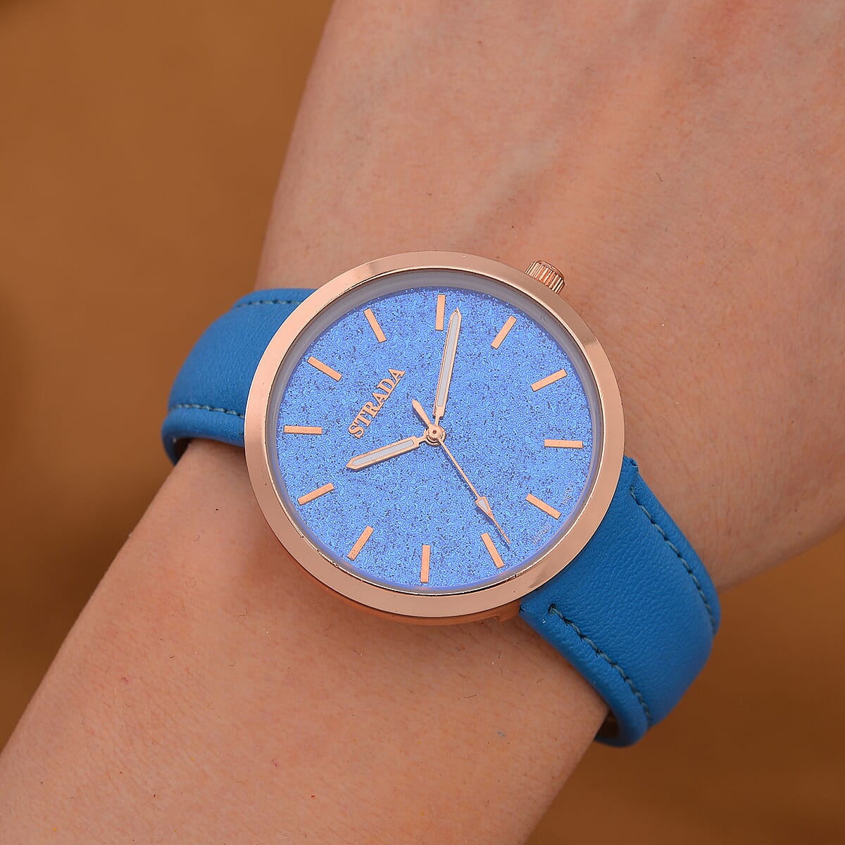 Strada Japanese Movement Blue Stardust Dial Watch with Blue Faux Leather Strap image number 1