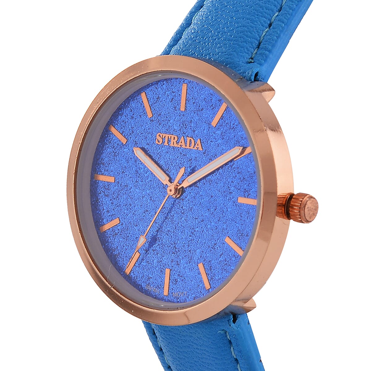 Strada Japanese Movement Blue Stardust Dial Watch with Blue Faux Leather Strap image number 2