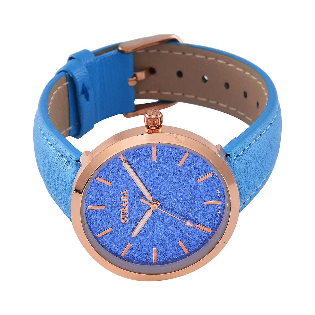 Strada Japanese Movement Blue Stardust Dial Watch with Blue Faux Leather Strap image number 3