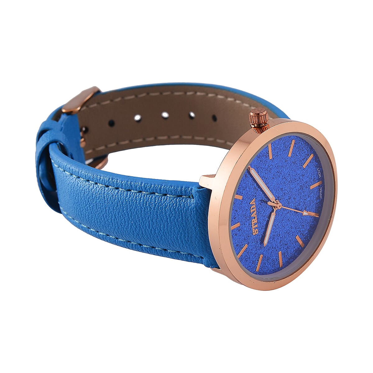 Strada Japanese Movement Blue Stardust Dial Watch with Blue Faux Leather Strap image number 4