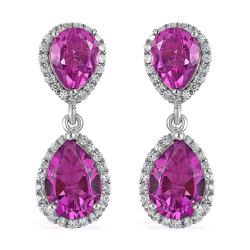 African Lilac Quartz (Triplet) and White Zircon Dangling Earrings in Platinum Over Sterling Silver 7.75 ctw