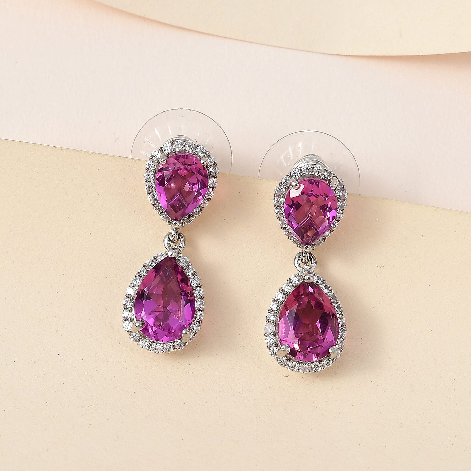African Lilac Quartz (Triplet) and White Zircon Dangling Earrings in Platinum Over Sterling Silver 7.75 ctw