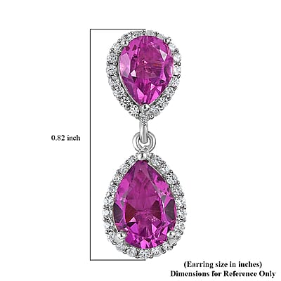 African Lilac Quartz (Triplet) and White Zircon Dangling Earrings in Platinum Over Sterling Silver 7.75 ctw