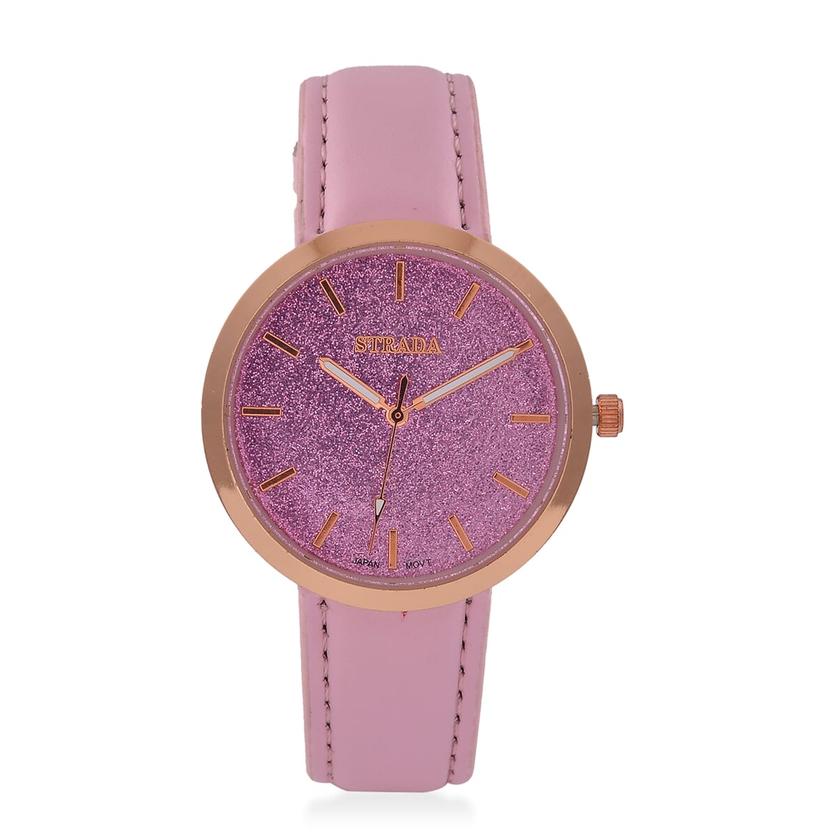 Strada Japanese Movement Pink Stardust Dial Watch with Pink Faux Leather Strap image number 0