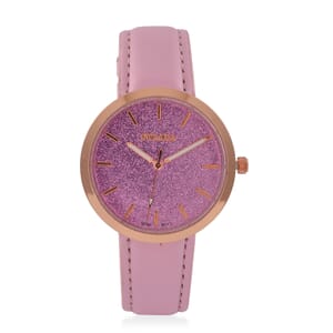 Strada Japanese Movement Pink Stardust Dial Watch with Pink Faux Leather Strap