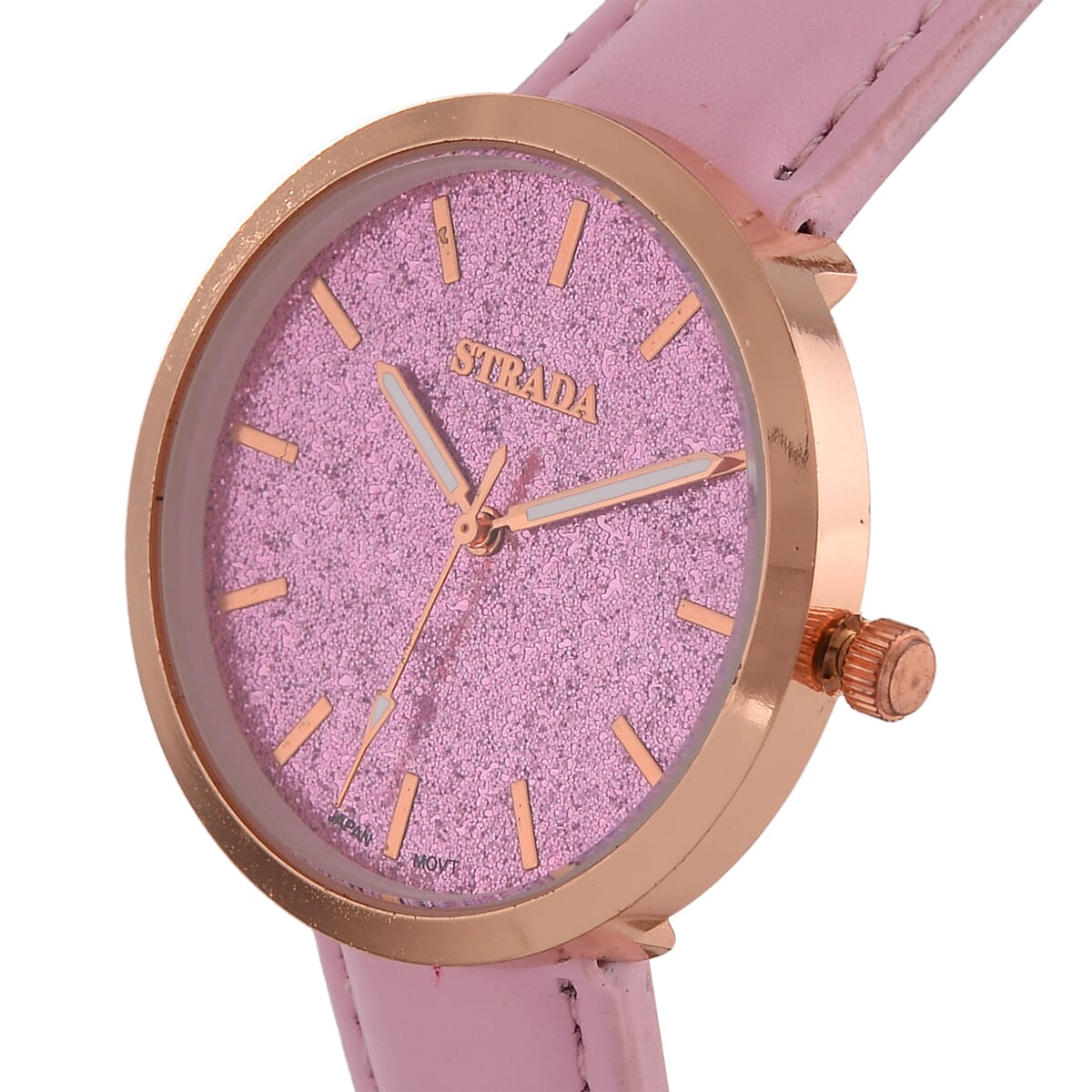 Strada Japanese Movement Pink Stardust Dial Watch with Pink Faux Leather Strap image number 2