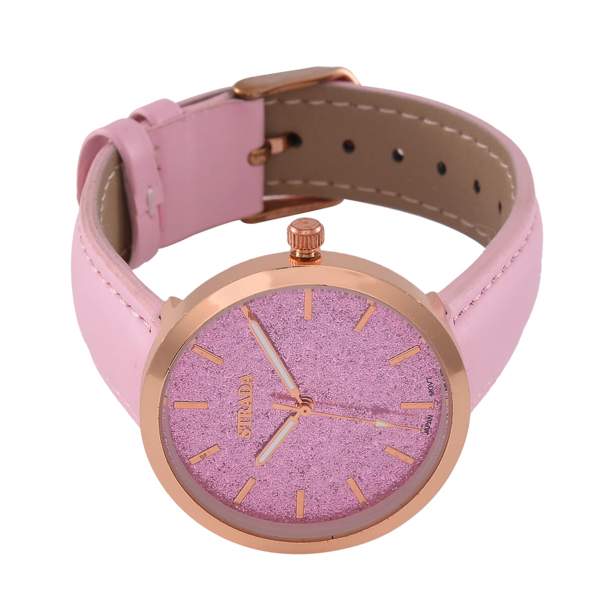 Strada Japanese Movement Pink Stardust Dial Watch with Pink Faux Leather Strap image number 3