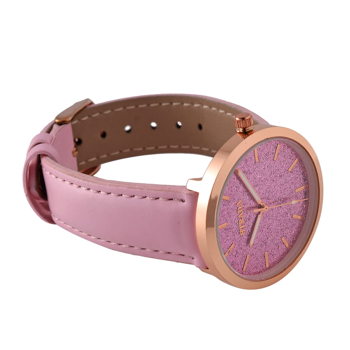 Strada Japanese Movement Pink Stardust Dial Watch with Pink Faux Leather Strap image number 4