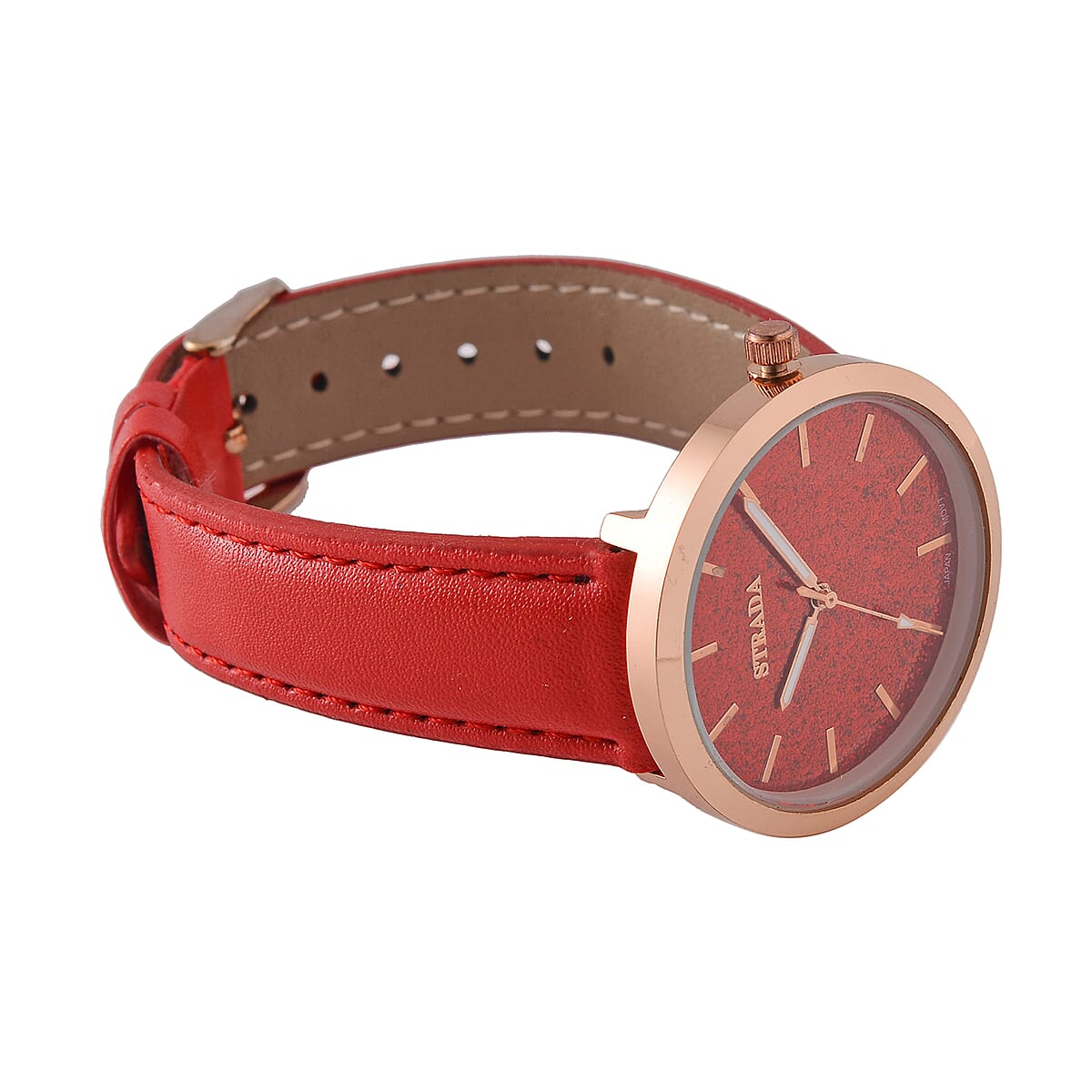 Strada Japanese Movement Red Stardust Dial Watch with Red Faux Leather Strap image number 4